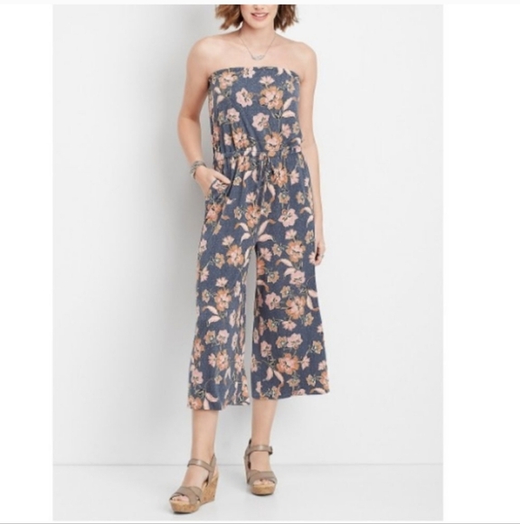 NWT Maurice’s Blue Floral Tube Top Strapless  Romper -Size S - Picture 3 of 13